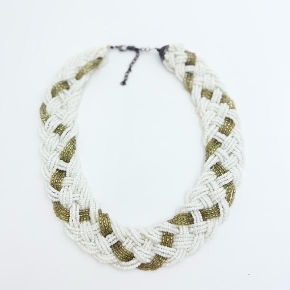 Vintage Gold White Braided Seed Bead Torsade Necklace - Picture 3 of 7